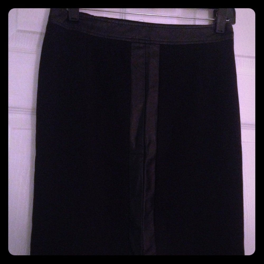 Leather Trim Black Pencil Skirt